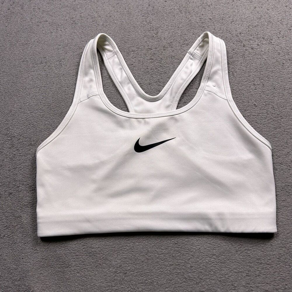 Nike Dri-Fit Sports Bra Womens M White Racerback Swoosh Activewear